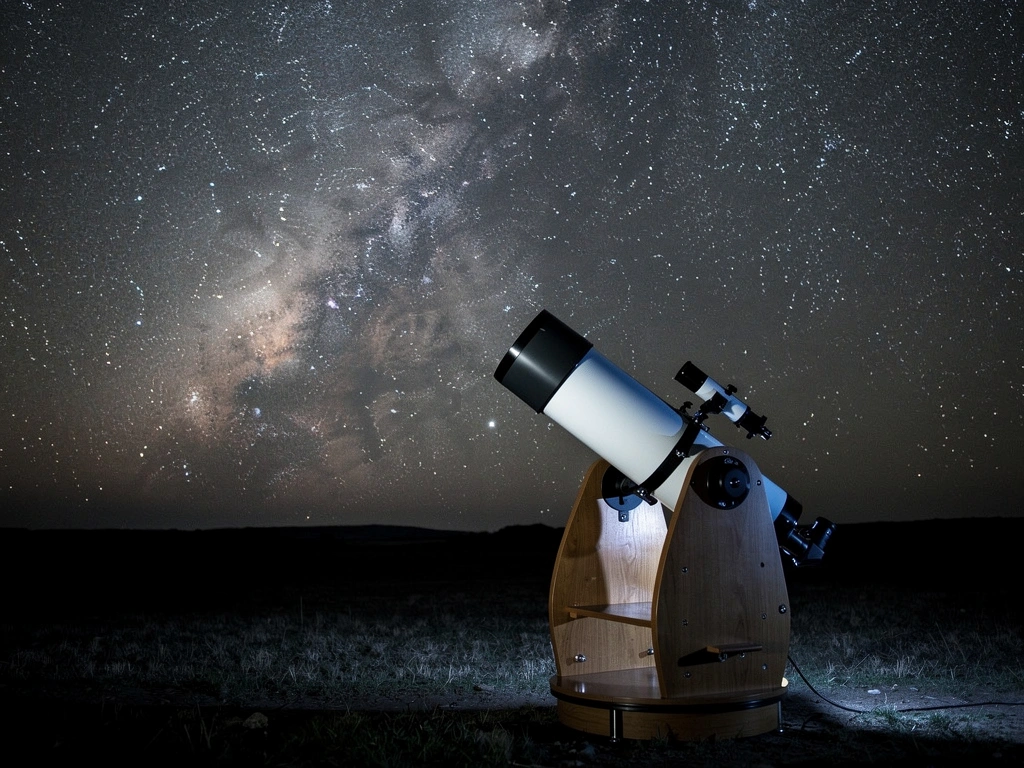 150mm Dobson-Teleskop in einem Garten bei klarer Nacht