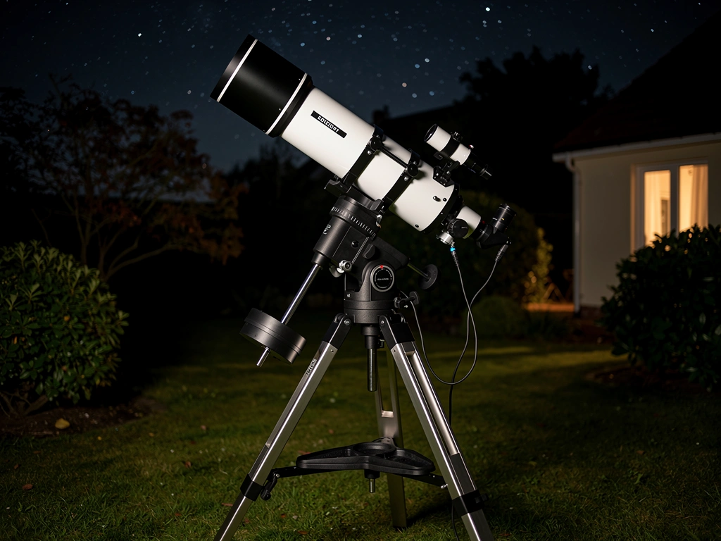 200mm Dobson neben einem GoTo-Teleskop auf einer Wiese bei Nacht