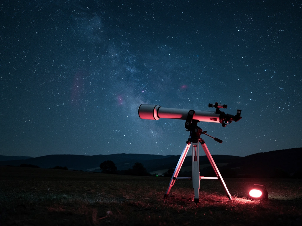 Dobson-Teleskop unter der Milchstraße auf einem dunklen Feld