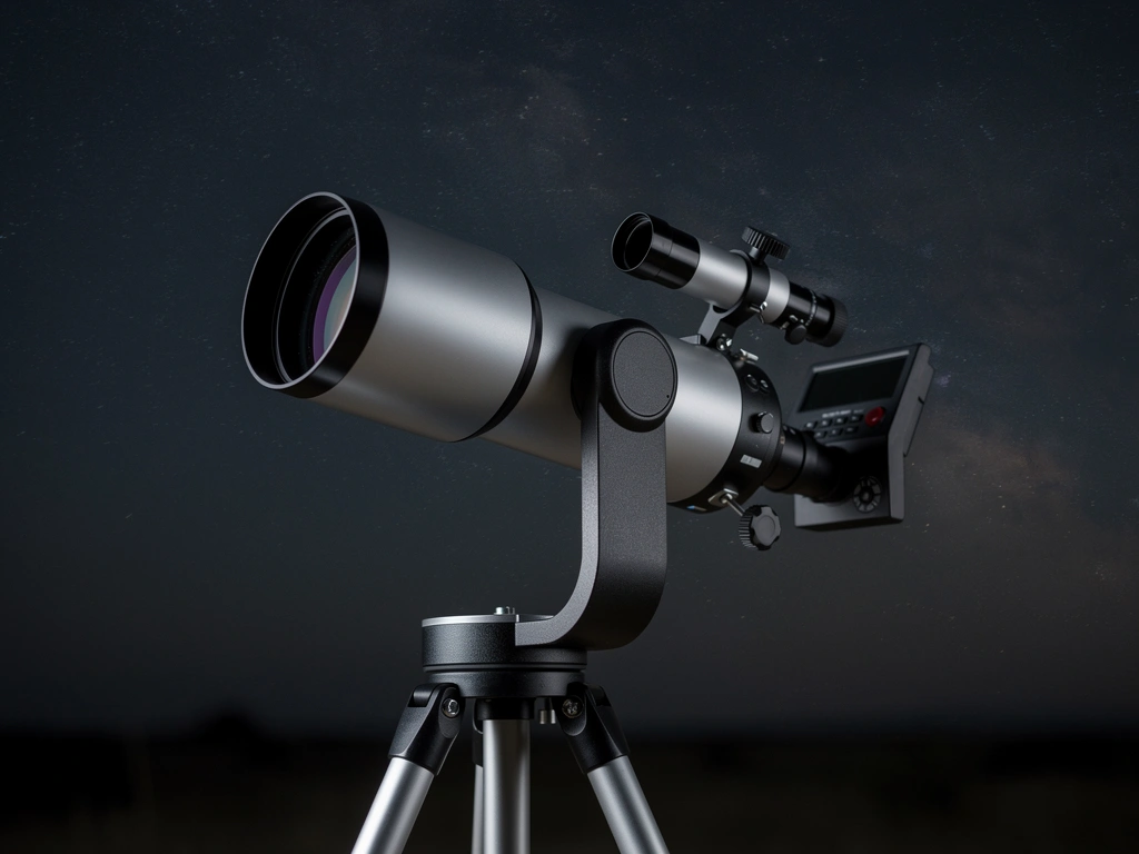 Kompaktes Maksutov-Teleskop auf kleiner Montierung, Mond am Himmel