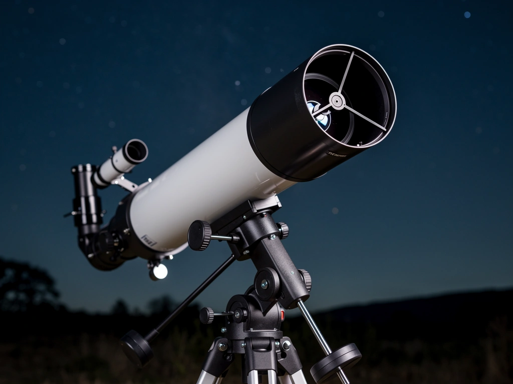 Newton-Teleskop auf parallaktischer Montierung, seitlicher Einblick