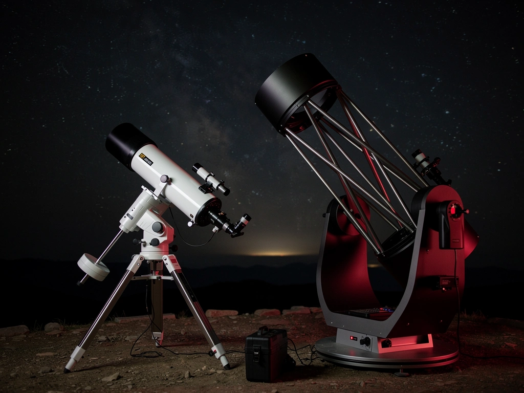 Grosser Dobson und ein SCT auf parallaktischer Montierung unter Sternenhimmel