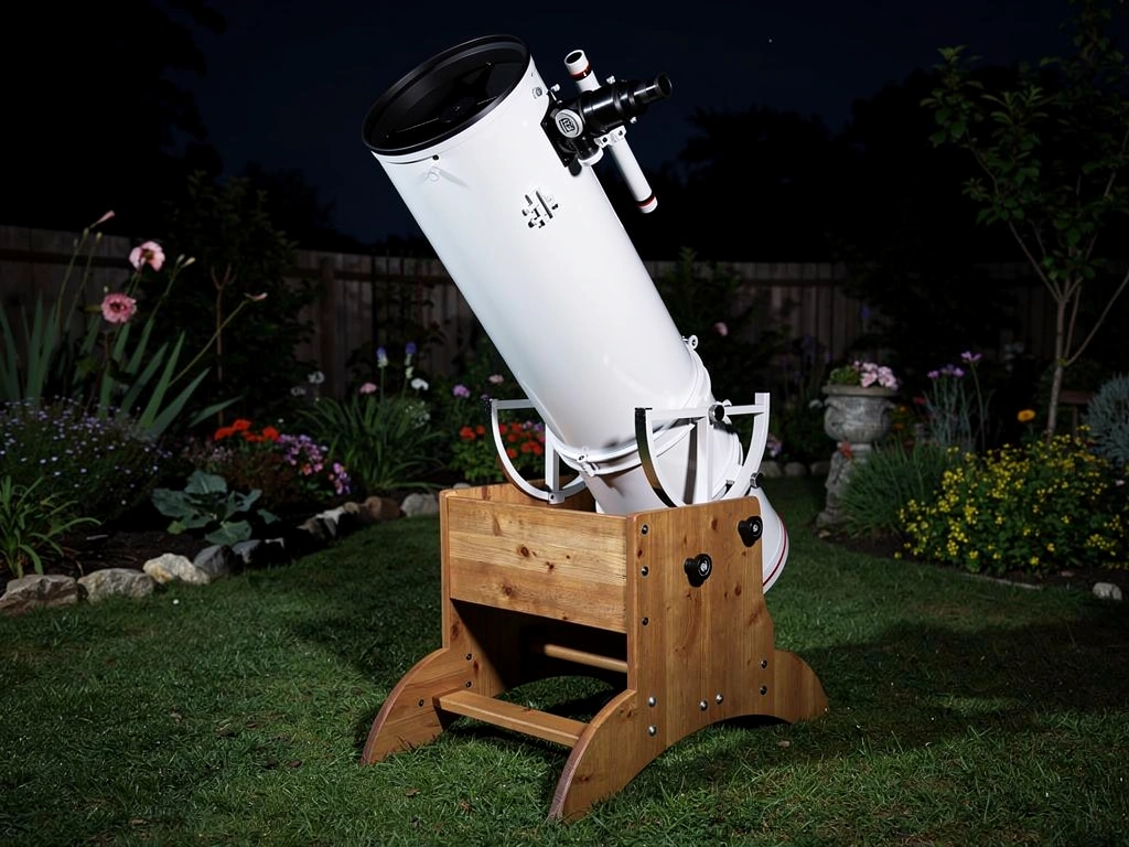 Bresser Messier Dobson-Teleskop auf Rockerbox im Garten