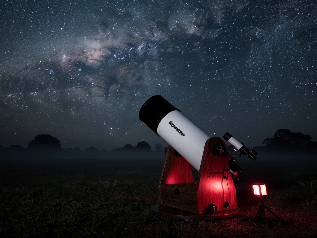 Skywatcher Dobson-Teleskop auf Rockerbox unter dem Sternenhimmel