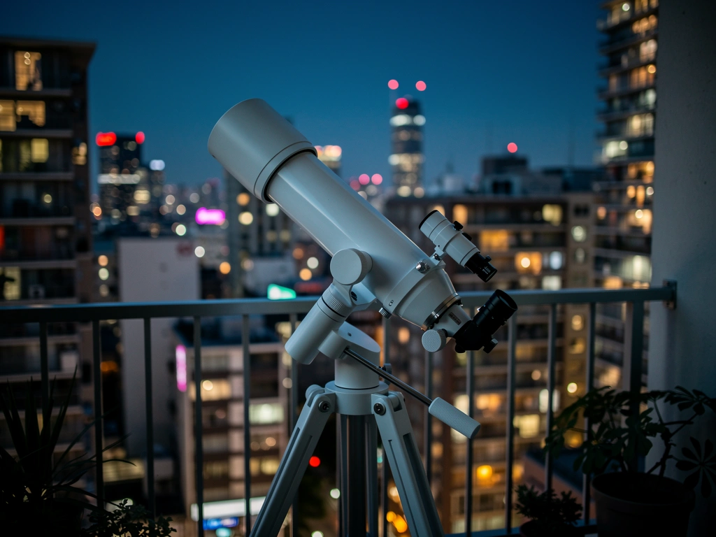 Vaonis Smart-Teleskop auf einem Balkon in der Stadt