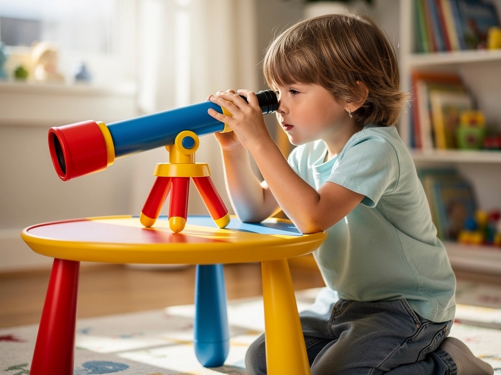 Kind schaut durch ein Zoomion-Teleskop