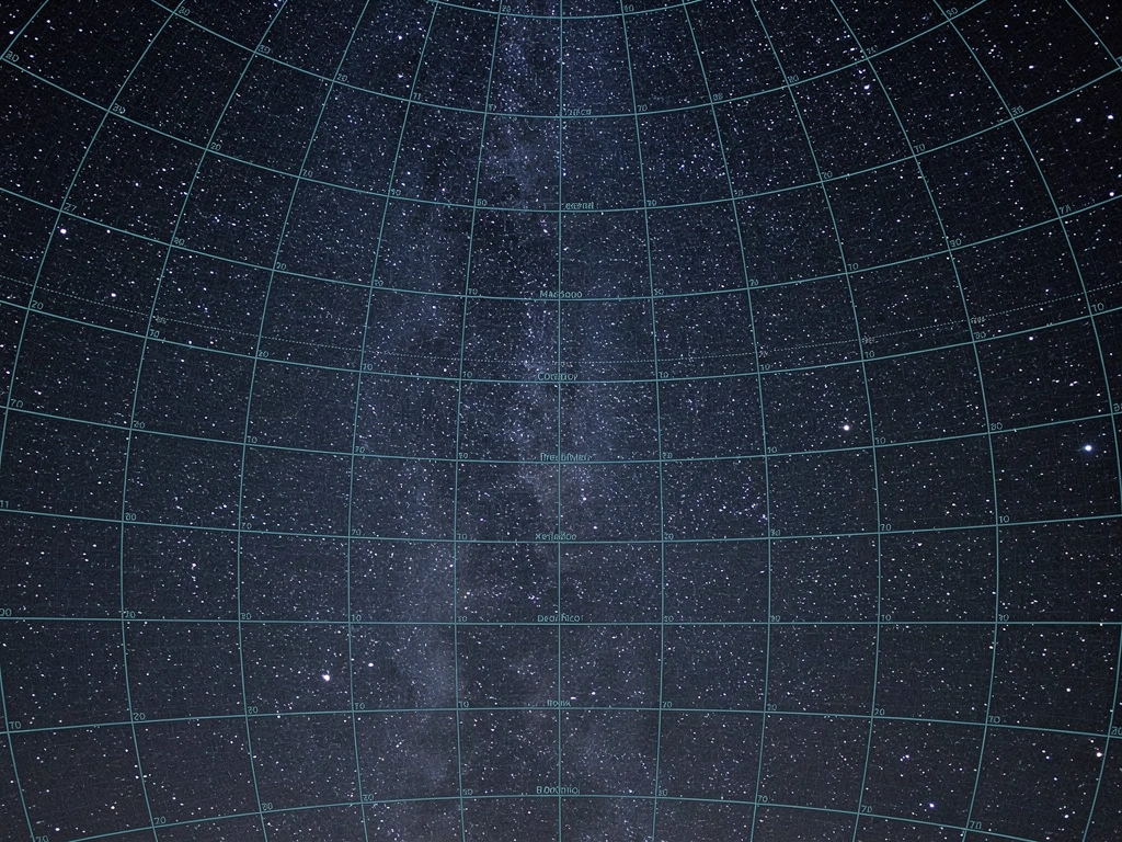 Schematische Darstellung der Himmelskugel mit Koordinatengitter